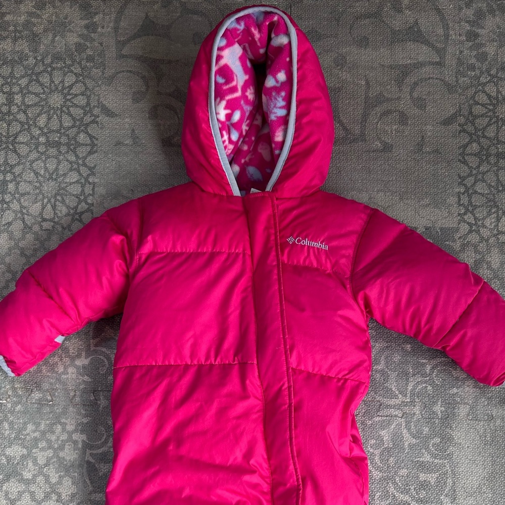 Columbia Bright Pink Hooded Snowsuit - excellent condition bunting
